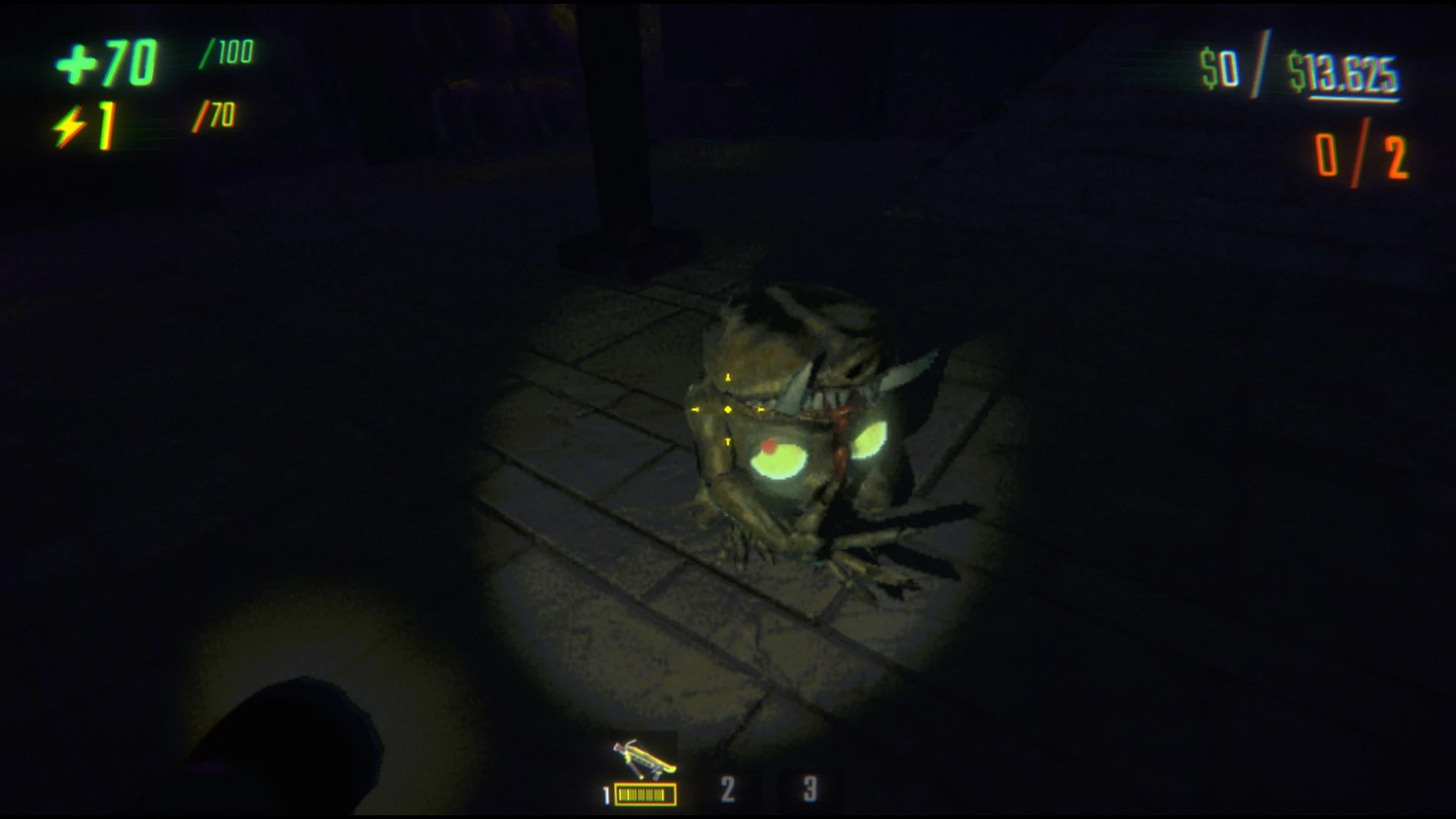 Community gameplay picture of Headgrab caught in a flashlight beam, from the R.E.P.O. Fandom wiki.