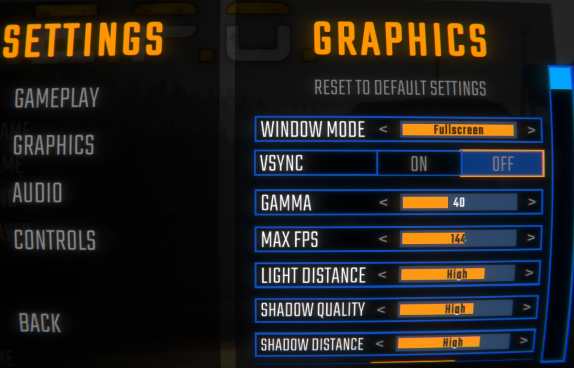 Illustrative community picture showing the game's settings menu.