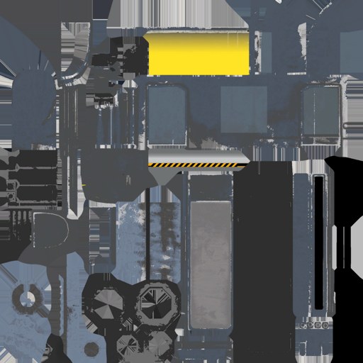 The base colour texture the game ships for the charging station, showing its panel work, warning stripes and charge bar.