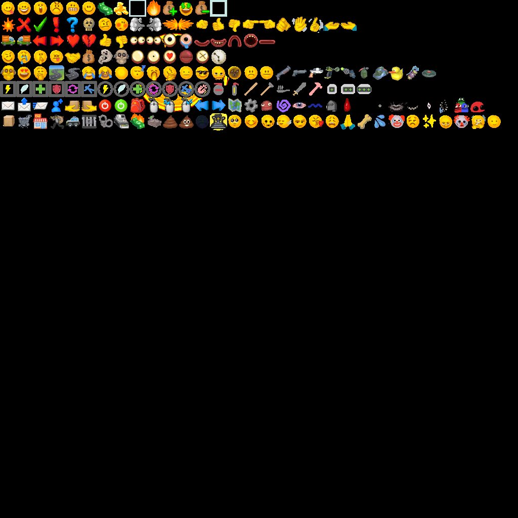 The sheet of emoji the game uses with its chat box.